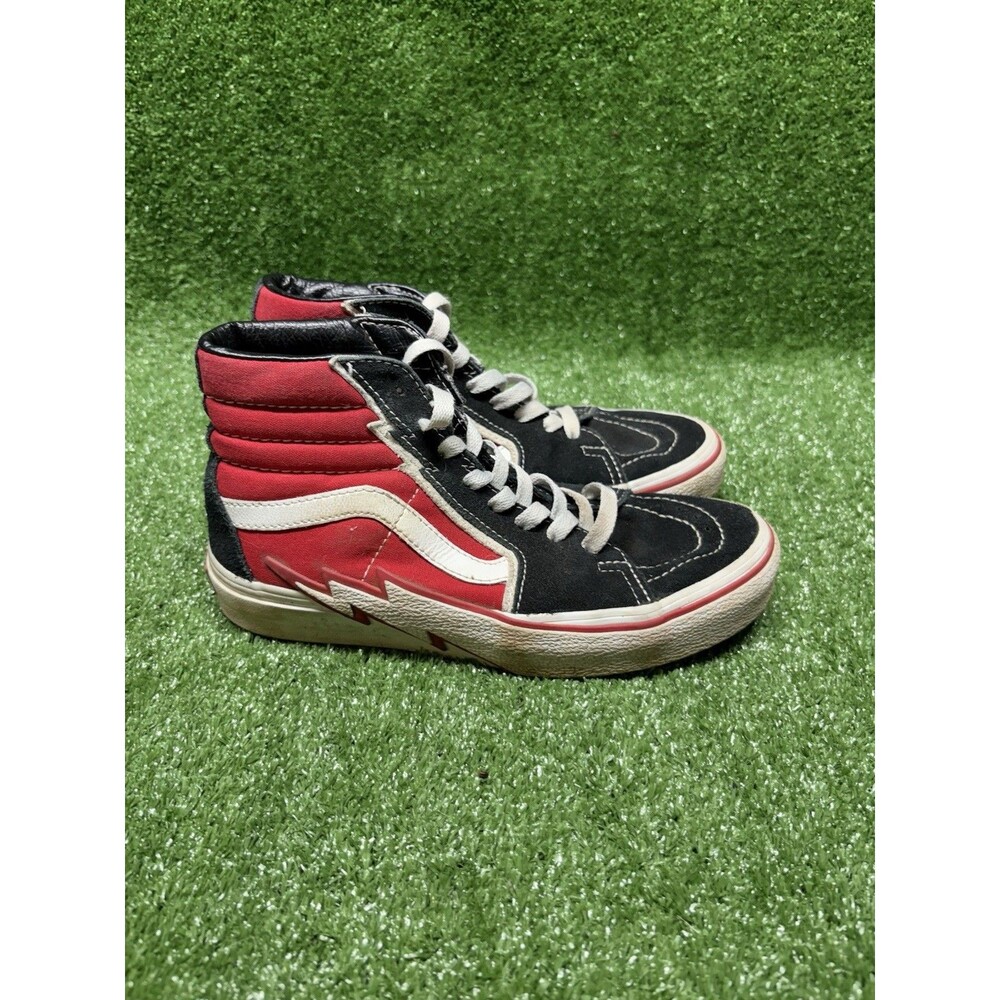 VANS Sk8-Hi Lightning Bolt Shoes Womens 6.5 Racing Red Black Skate Suede Sneaker